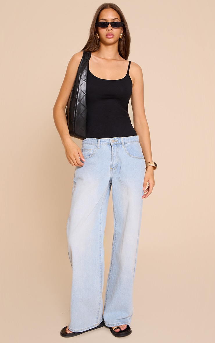 Black Cotton Scoop Neck Strappy Bodysuit image 3