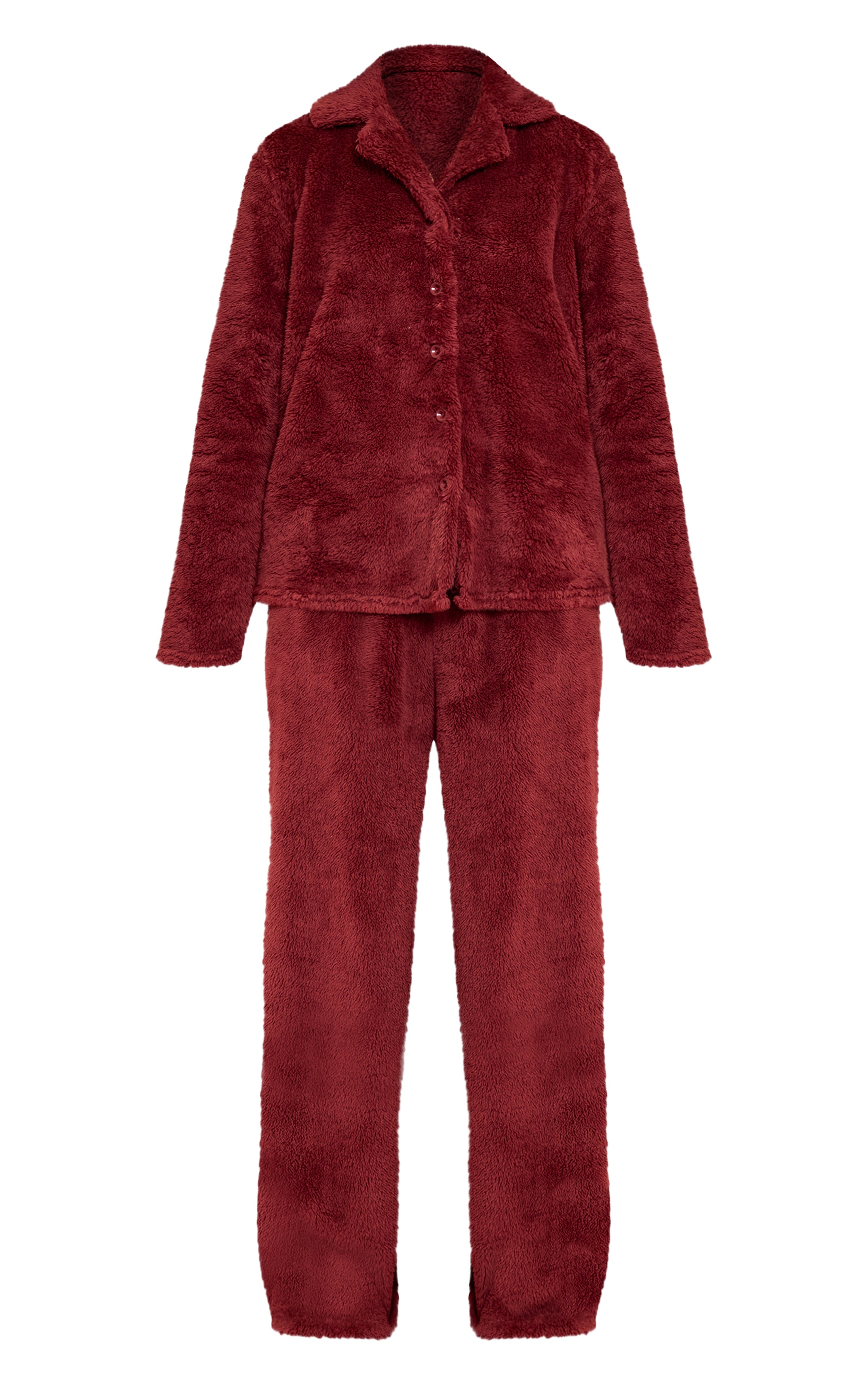Burgundy Button Up Fleece Pajama Set image 5
