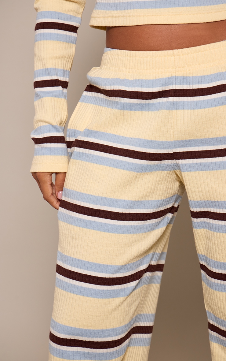 Petite Cream Stripe Ribbed Straight Leg Pants  image 4