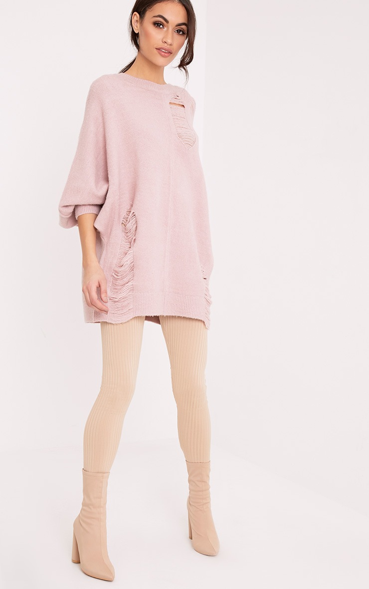 Raysha Blush Distressed Over Sized Knitted Jumper PrettyLittleThing