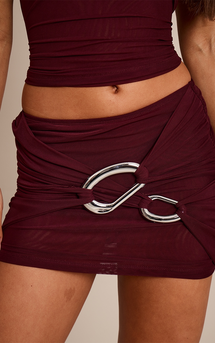 Plum Double Layer Mesh Wrap Trim Detail Mini Skirt image 5