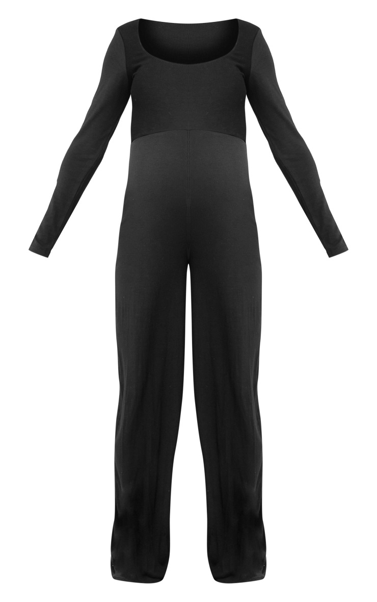 Maternity Black Long Sleeved Soft Rib Jumpsuit PrettyLittleThing AUS