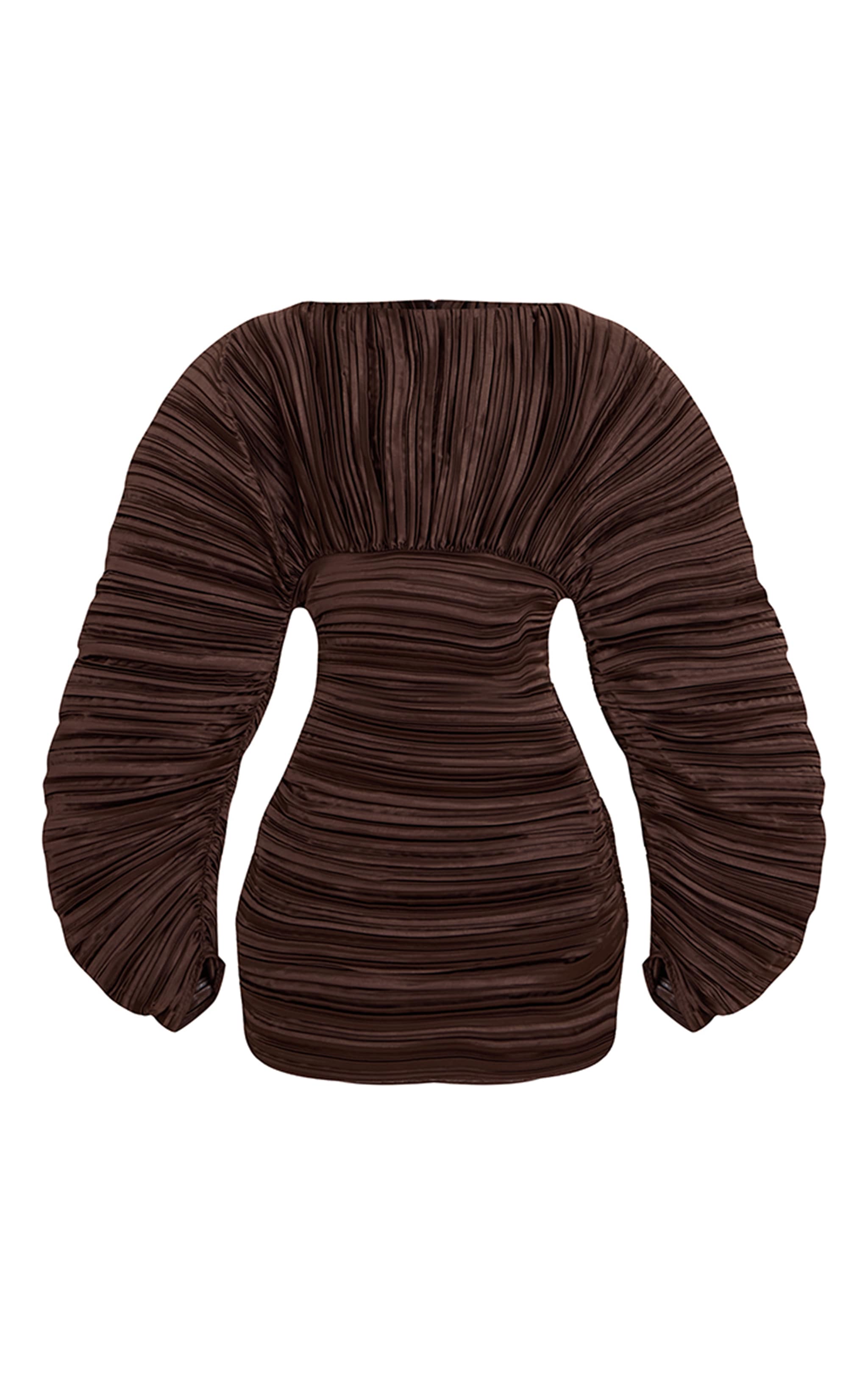 PLT Label Dark Chocolate Plisse Satin Batwing Long Sleeve Bodycon Dress image 5