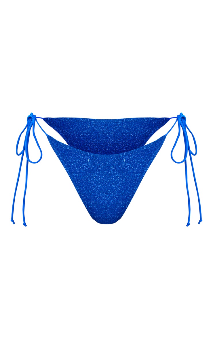 Cobalt Tie Side Glitter Bikini Bottoms PrettyLittleThing KSA