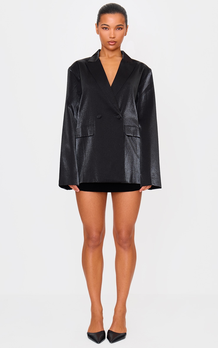 Black Satin Look Oversized Boxy Blazer image 3