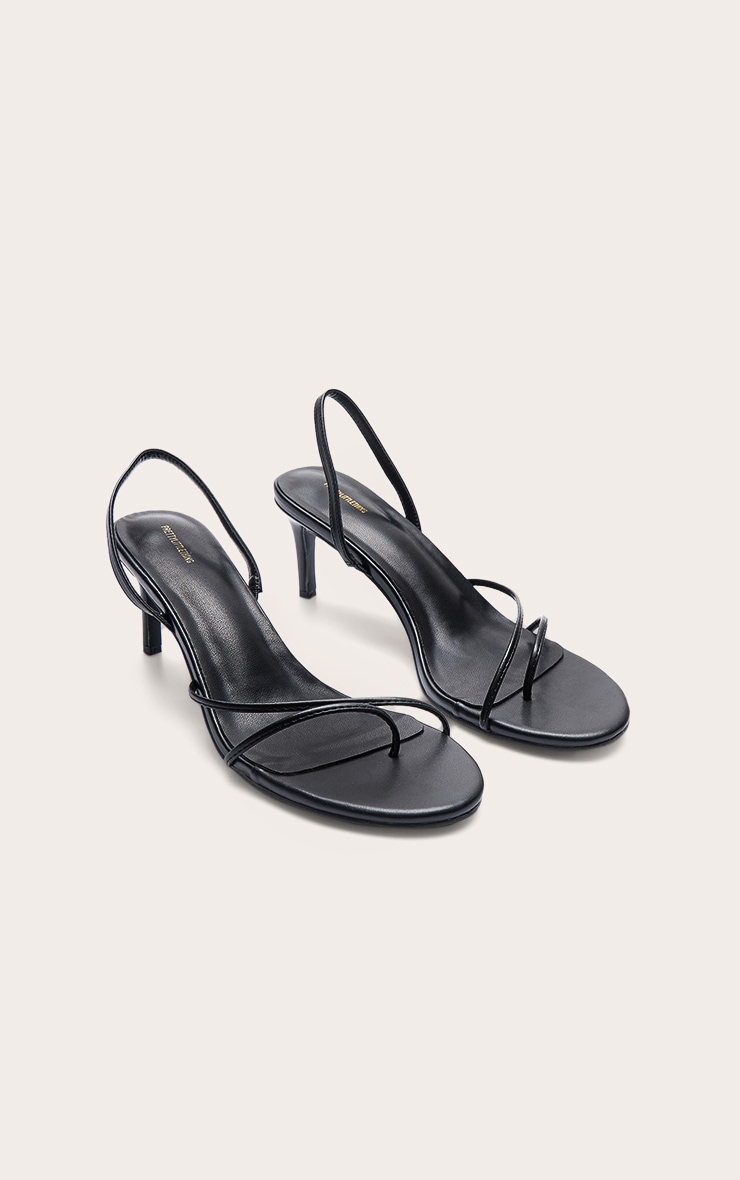 Black Pu Double Strap Round Toe Low Heeled Slingback image 3