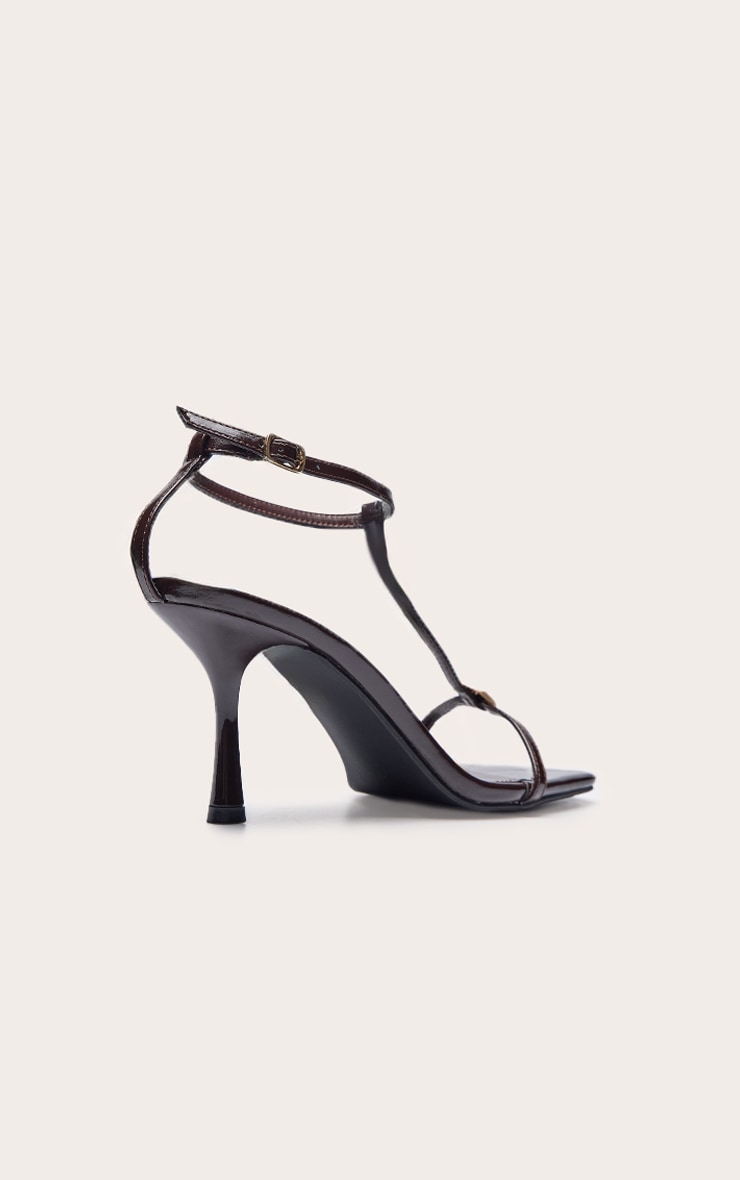 Plum Pu Square Toe Trim Detail Ankle Strap Mid Heeled Sandals image 4