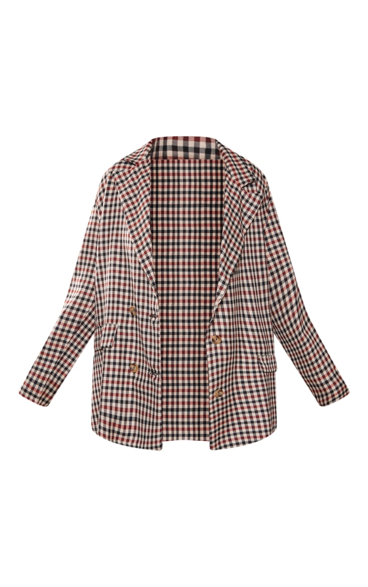 Plus Brown Basic Checked Oversized Blazer image 3