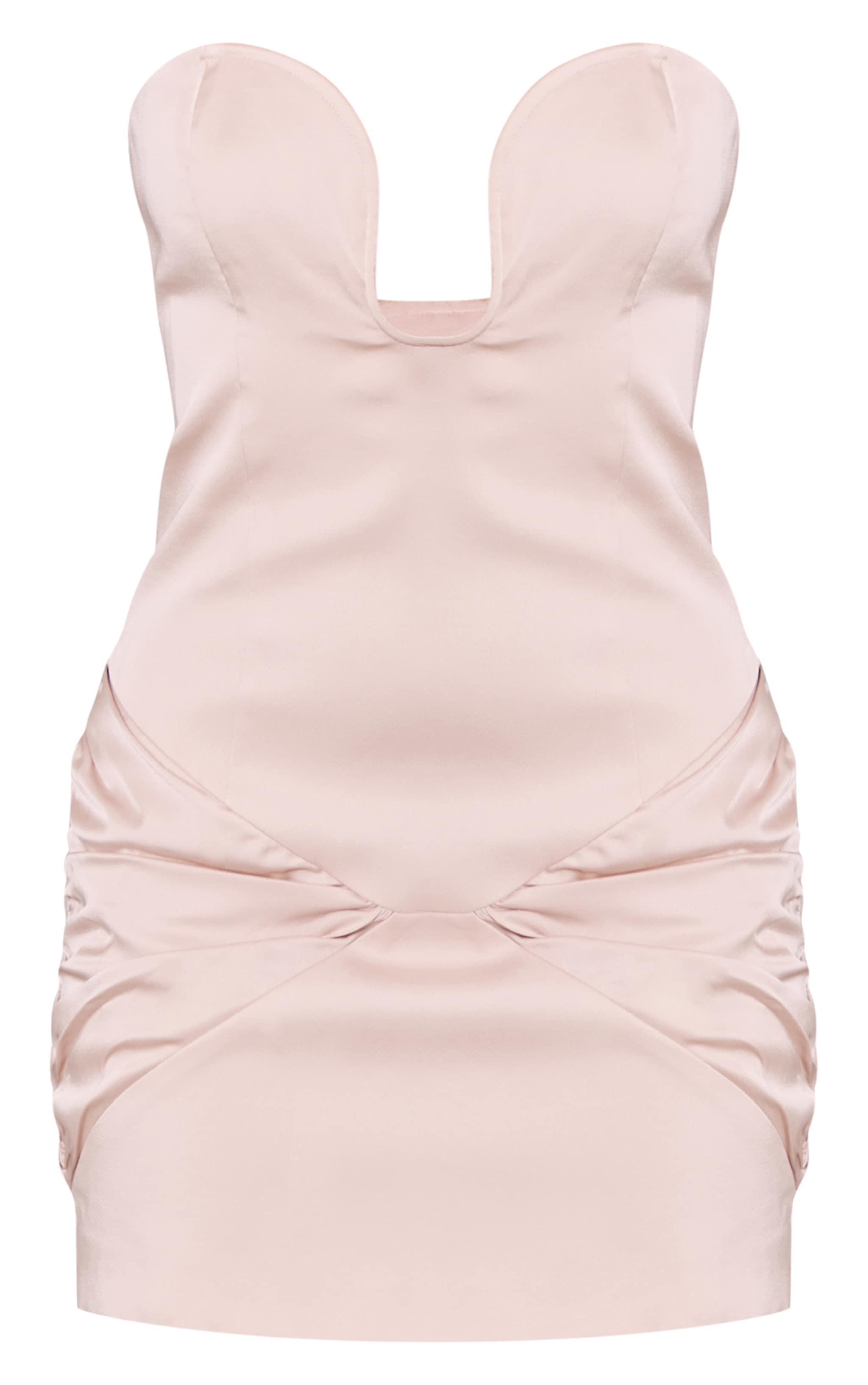 Oyster White Satin Bandeau Ruched Detail Mini Dress image 5