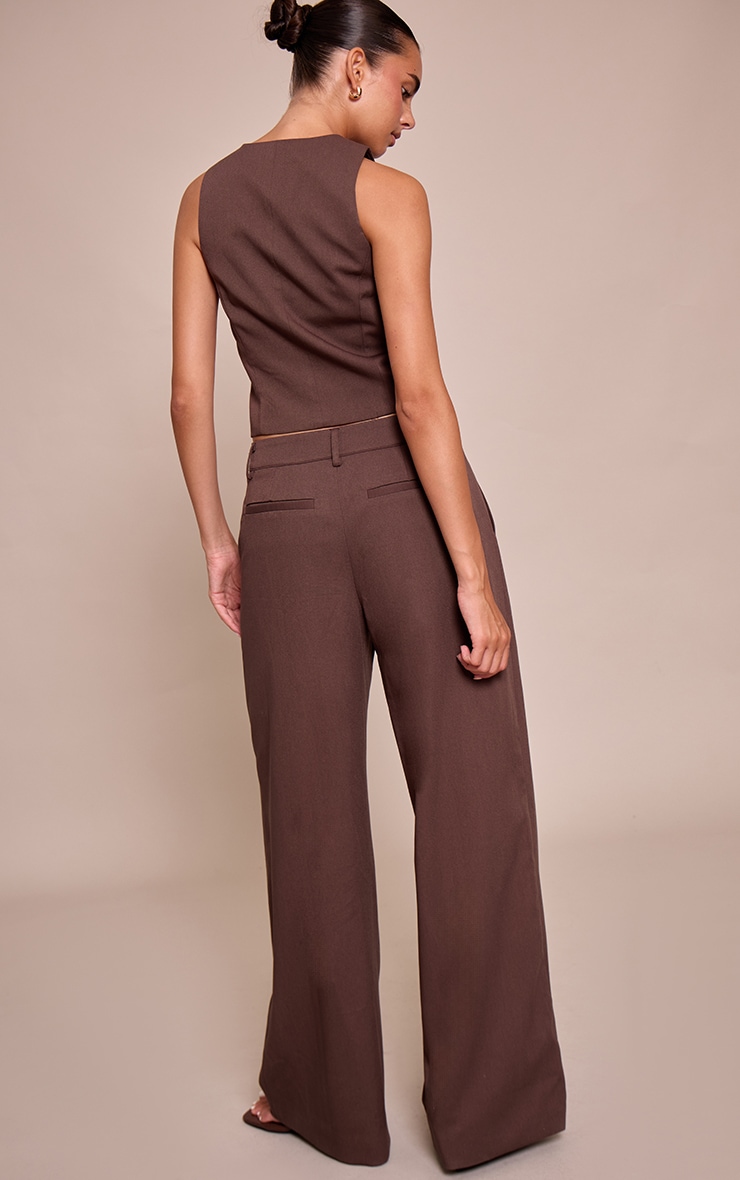 Dark Brown Tailored Woven Wide Leg Pleated Pant image 3