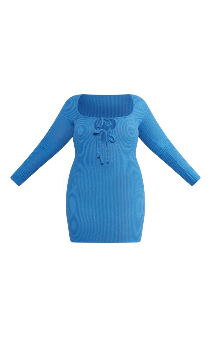 Plus Blue Tie Front Longsleeve Bodycon Dress image 5