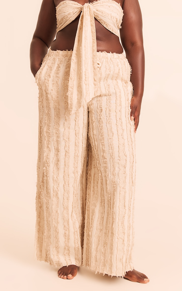 Plus Stone Frayed Linen Look Wide Leg Beach Pants image 2