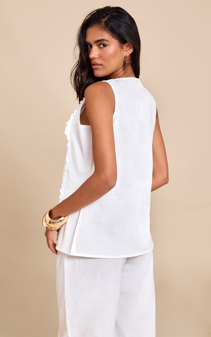 White Tie Front Linen Look Sleeveless Top image 2