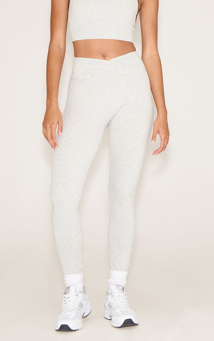 Ash Grey Sculpt Wrap Waist Gym Leggings image 2