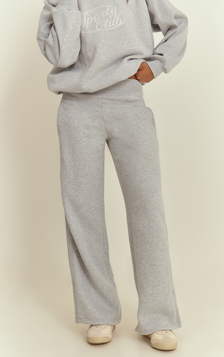 Grey Marl Rib Panel Wide Leg Sweatpants image 2