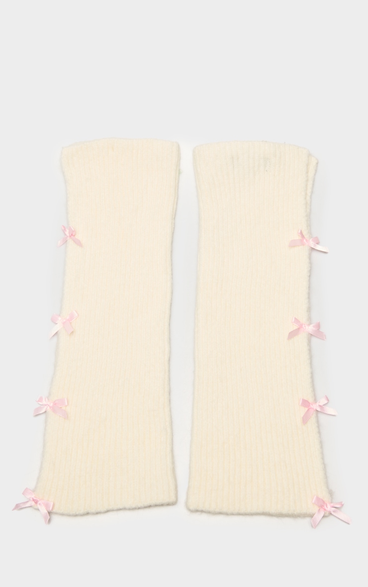 Beige Bow Detail Arm Warmers image 3
