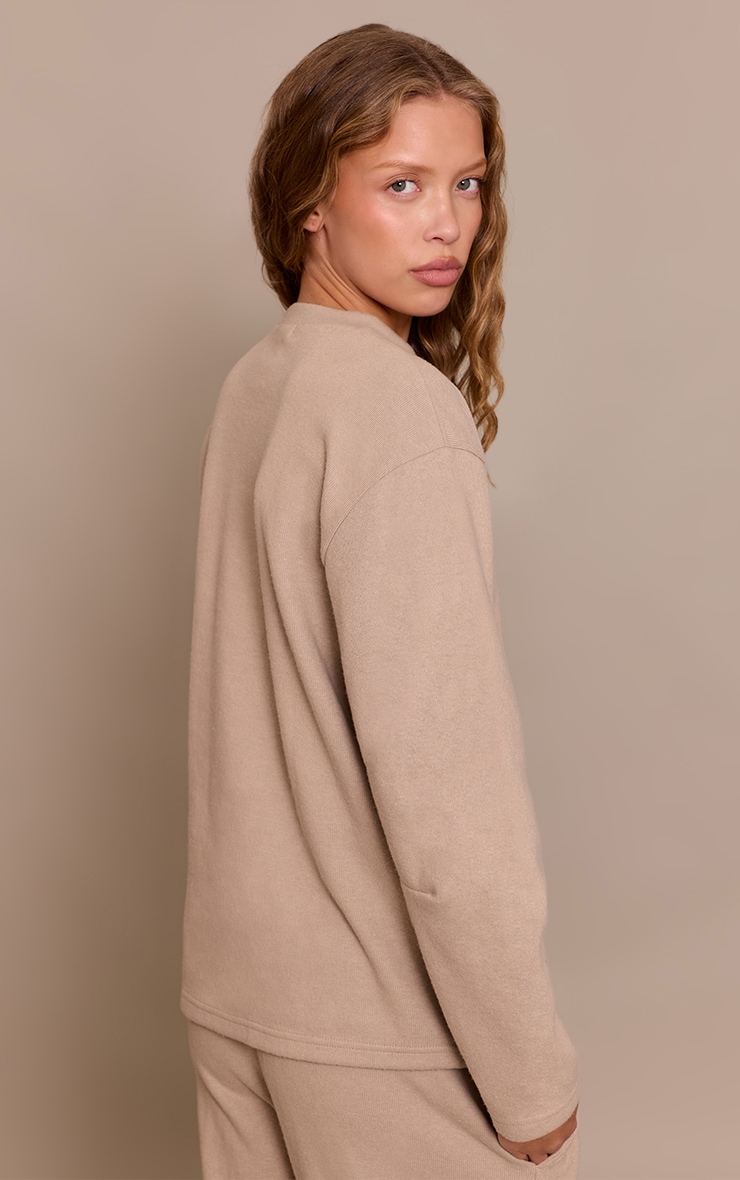 Sweat brossé côtelé taupe à manches longues image 2