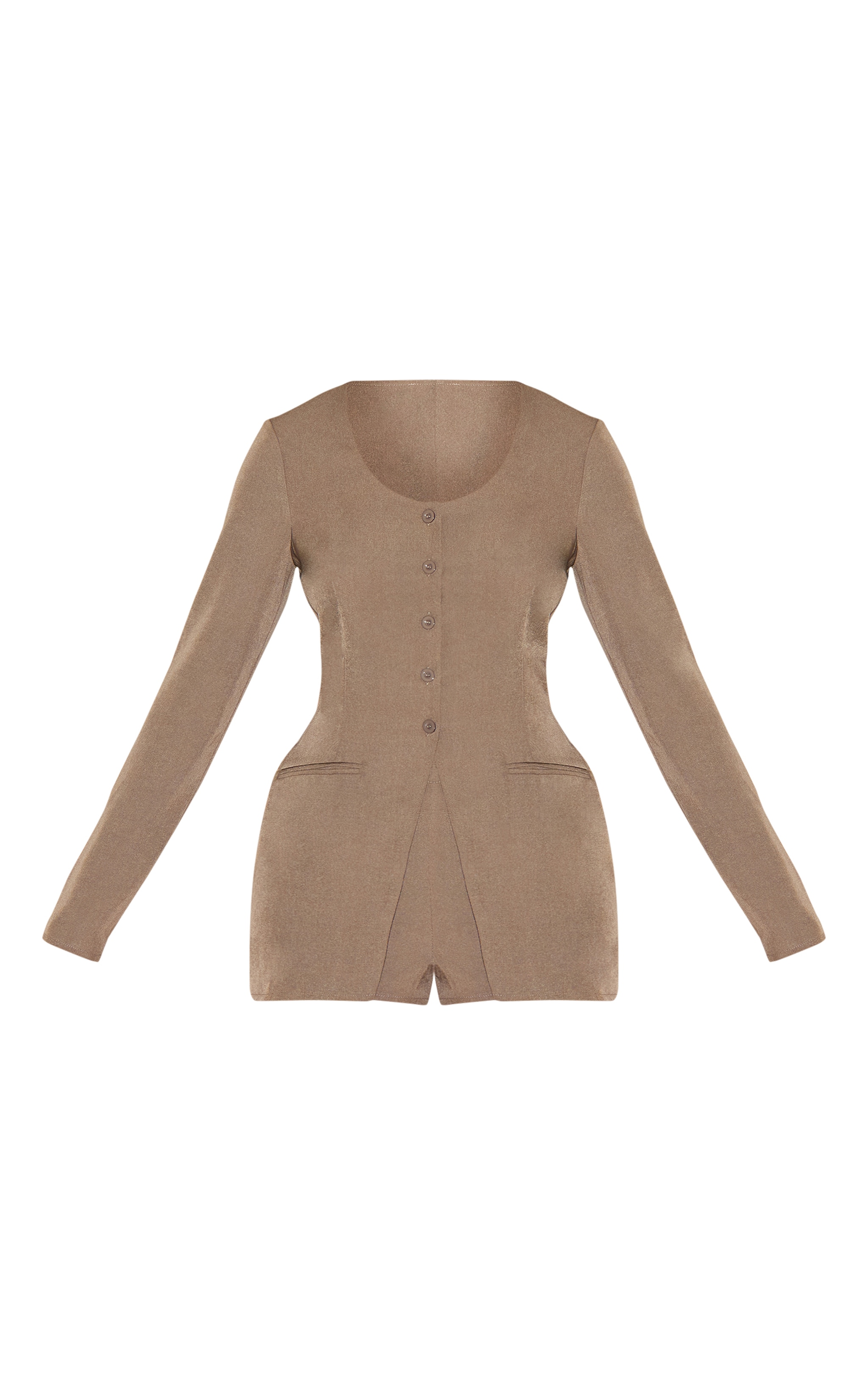 Taupe Tailored Button Down Scoop Neck Romper image 5