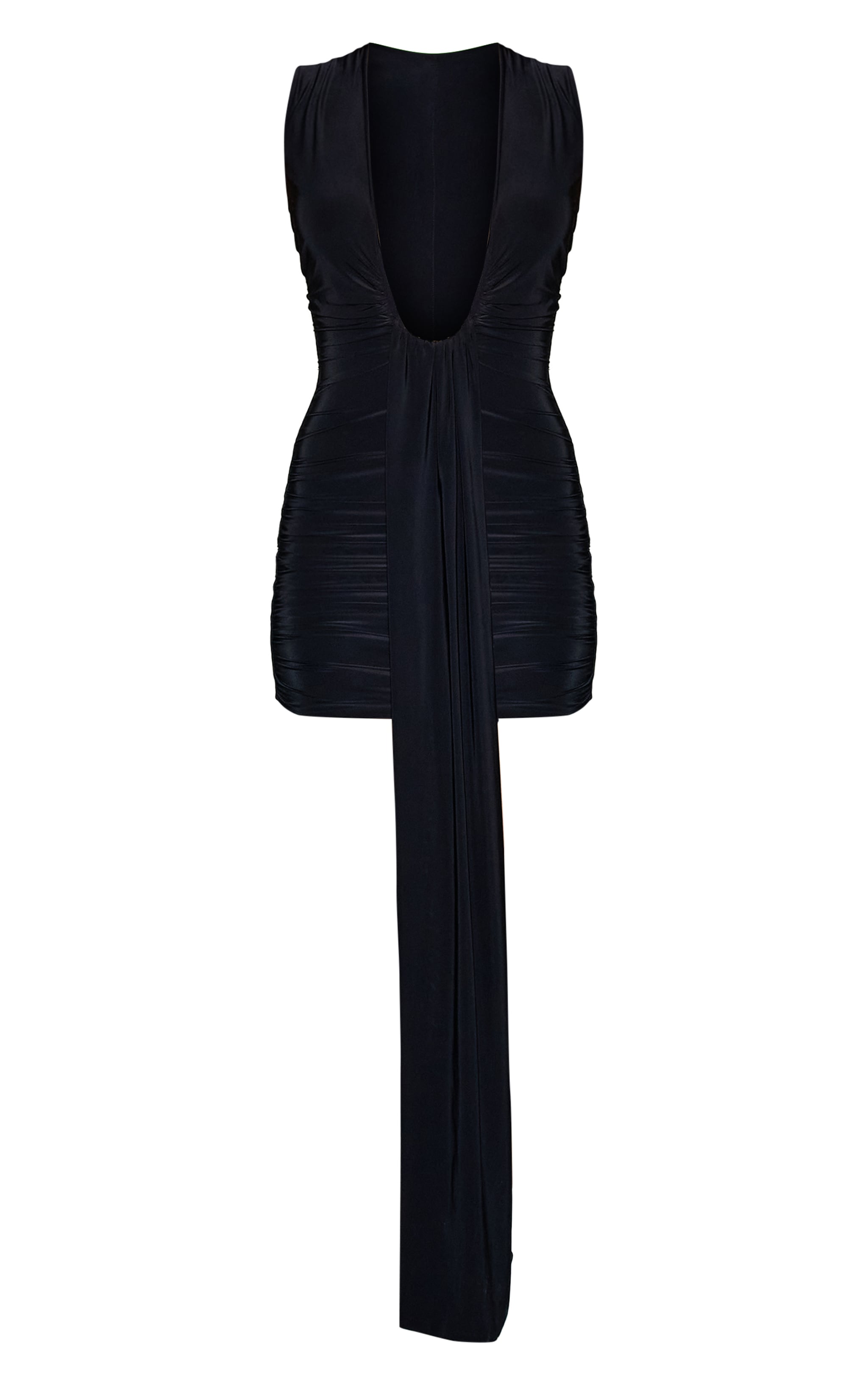 Black Plunge Ruched Mini Dress image 5
