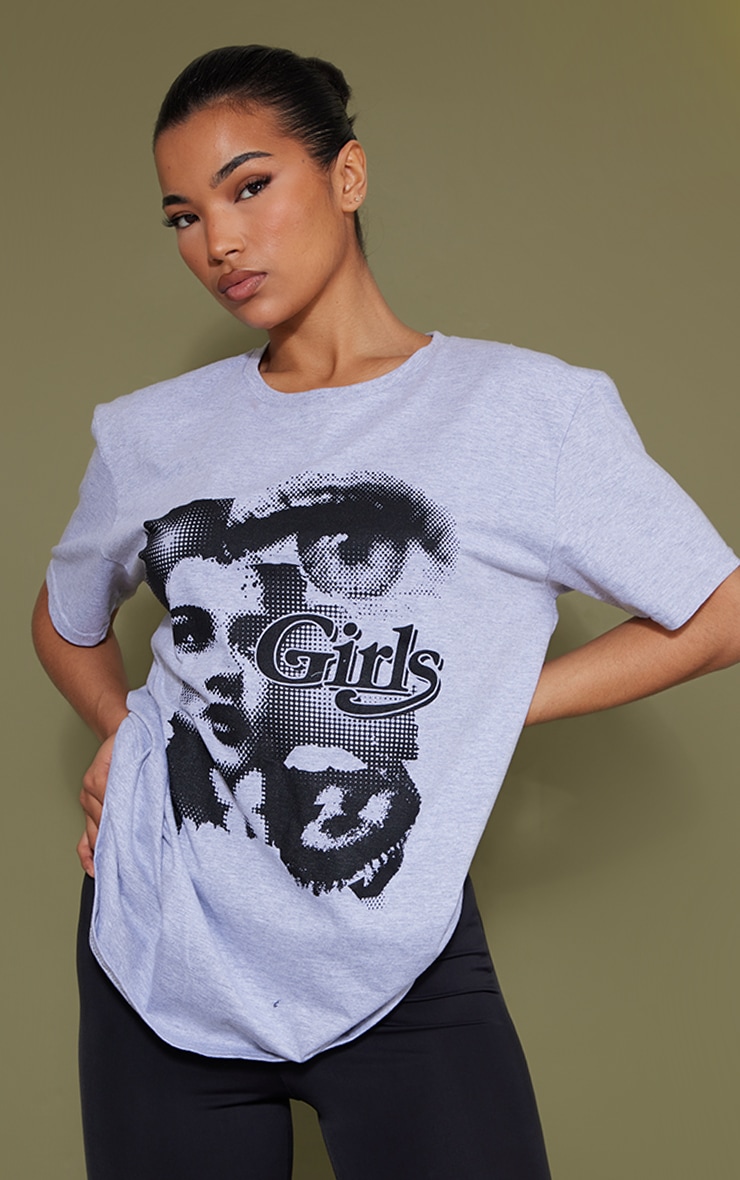 Grey Girls Print T Shirt