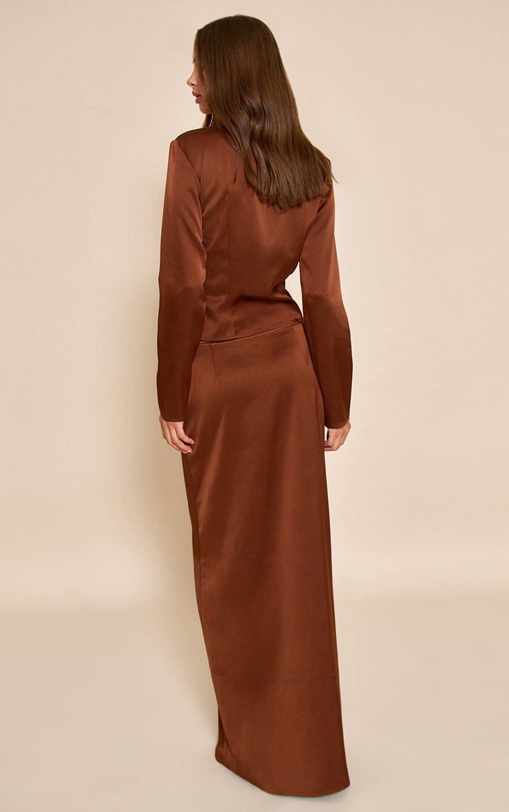 Chocolate Satin Low Rise Floaty Maxi Skirt image 2