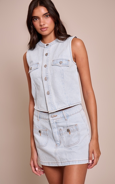 Light Blue Mid Rise Denim Mini Skirt