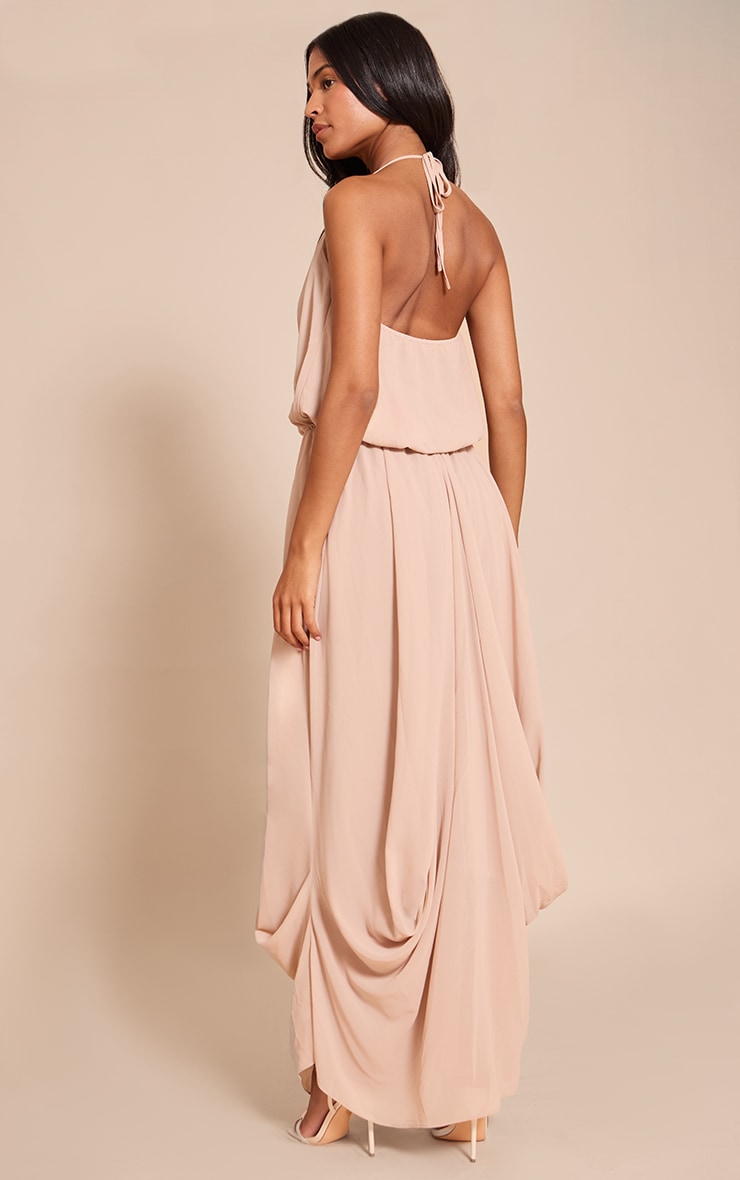 Tall Beige Chiffon Drape V Neck Shift Maxi Dress image 2