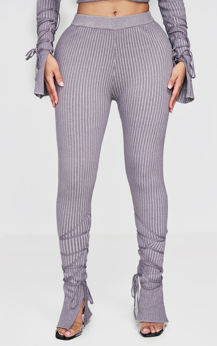 Shape Charcoal Two Tone Knit Tie Hem Fit Flare Pants image 2