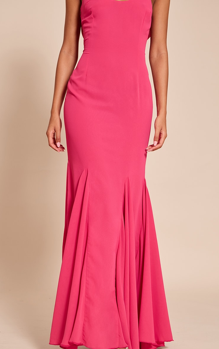 Tall Fuschia Chiffon Scoop Neck Cowl Back Sleeveless Maxi Dress image 4