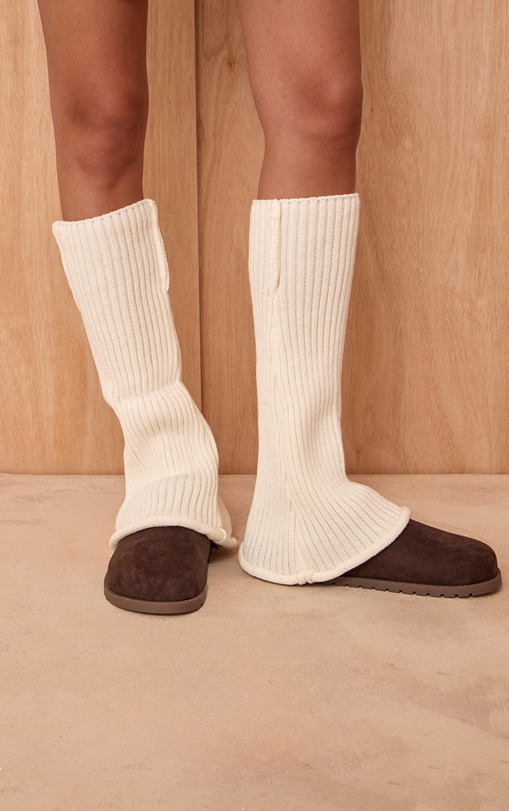 White Ribbed Flared Leg Warmers image 1