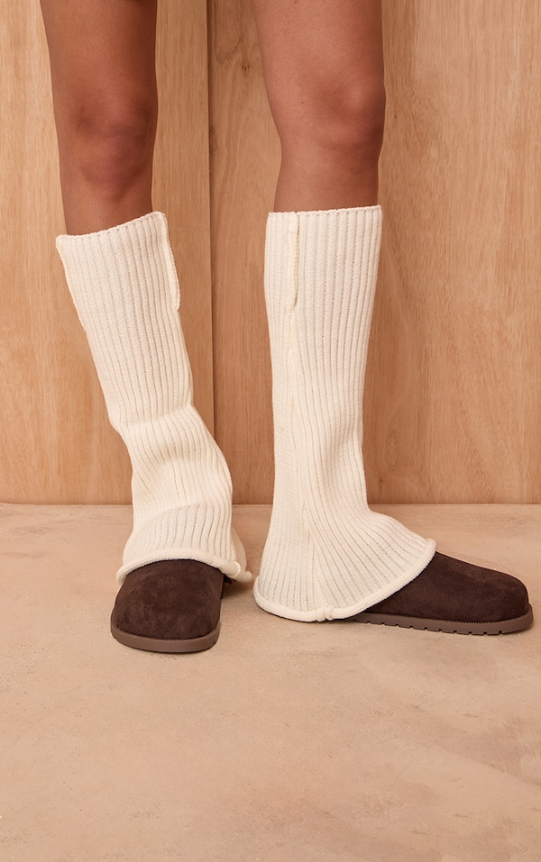 White Ribbed Flared Leg Warmers