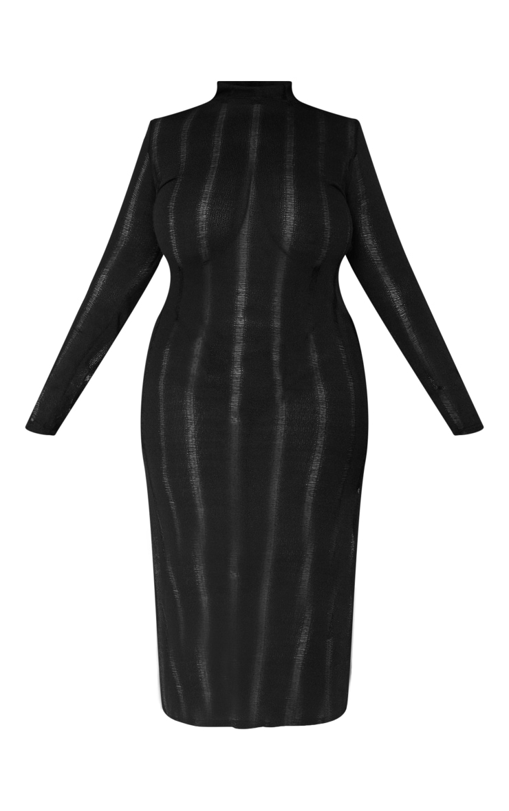 Plus Black Distressed Long Sleeve Midi Dress image 1