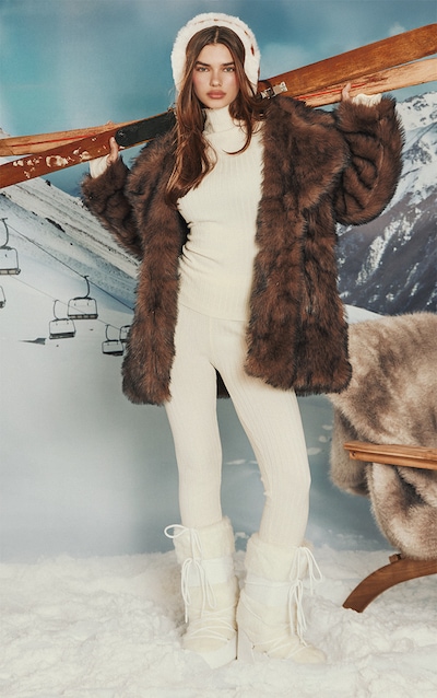 Legging en maille tricot côtelée crème