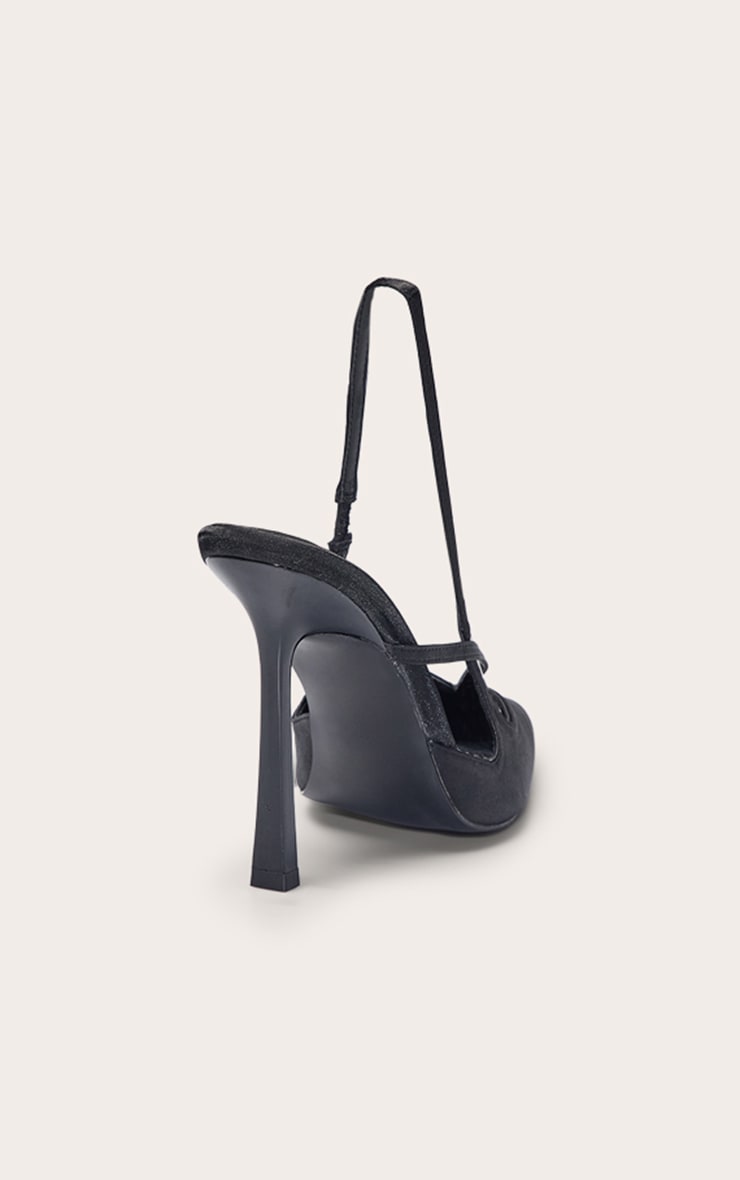 PLT Label Black Satin Sling Back Strappy Stiletto Heel Court image 3