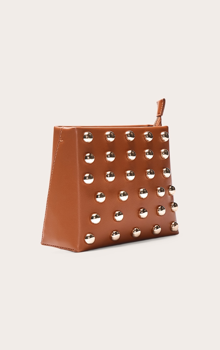 Mini sac à main structuré marron clair à clous en dômes image 4