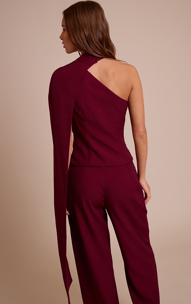 Dark Wine Tailored Woven Shoulder Cape Top image 2