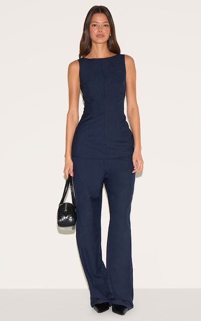 Indigo Blue Tailored Woven Boat Neck Longline Jumpsuit