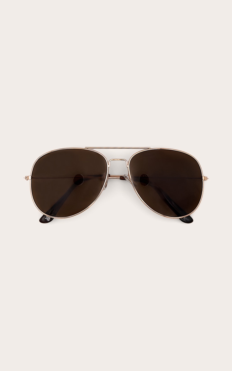 Brown Metal Aviator Sunglasses image 2