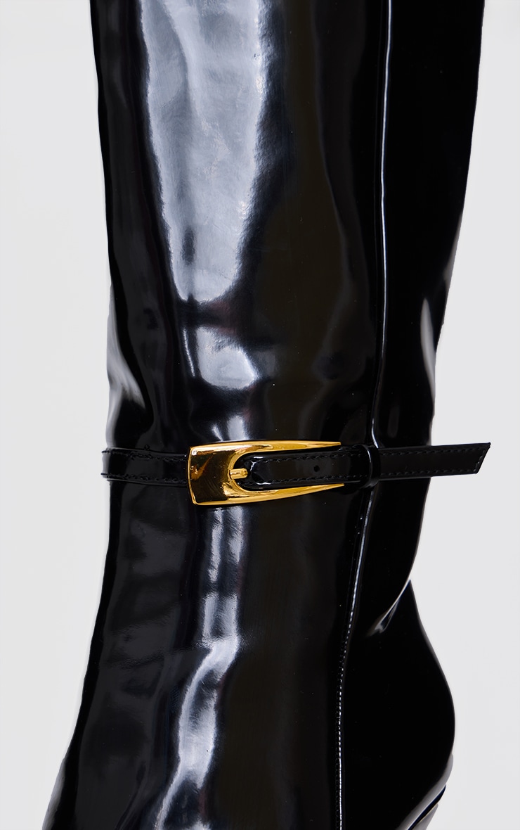 black tight fit knee high boots