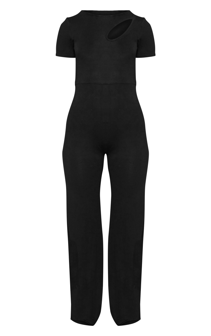 Black Cut Out Short Sleeve Wide Leg Jumpsuit PrettyLittleThing