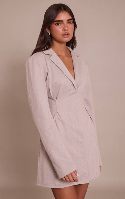 Robe blazer de tailleur en effet laine taupe