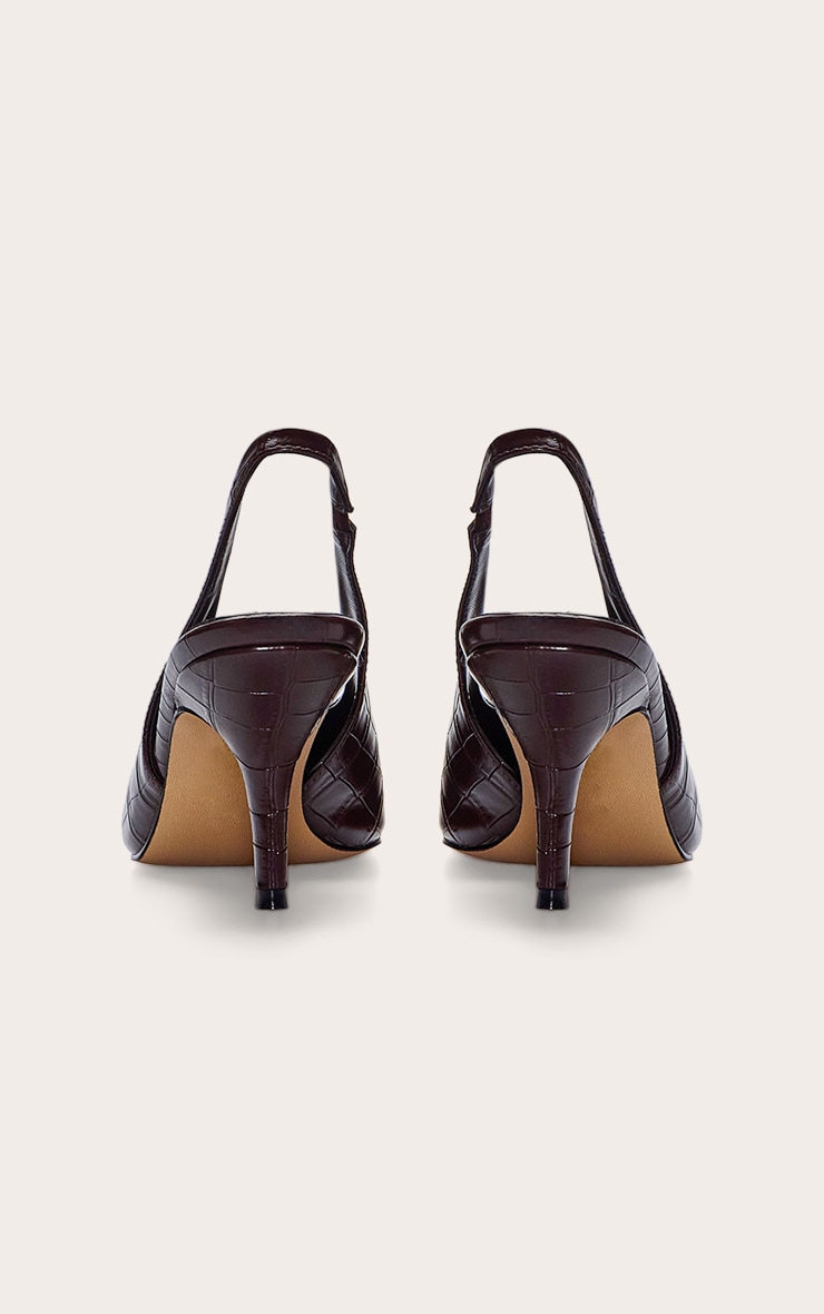 Chocolate Croc High Vamp Mid Heel Sling Back Courts image 4