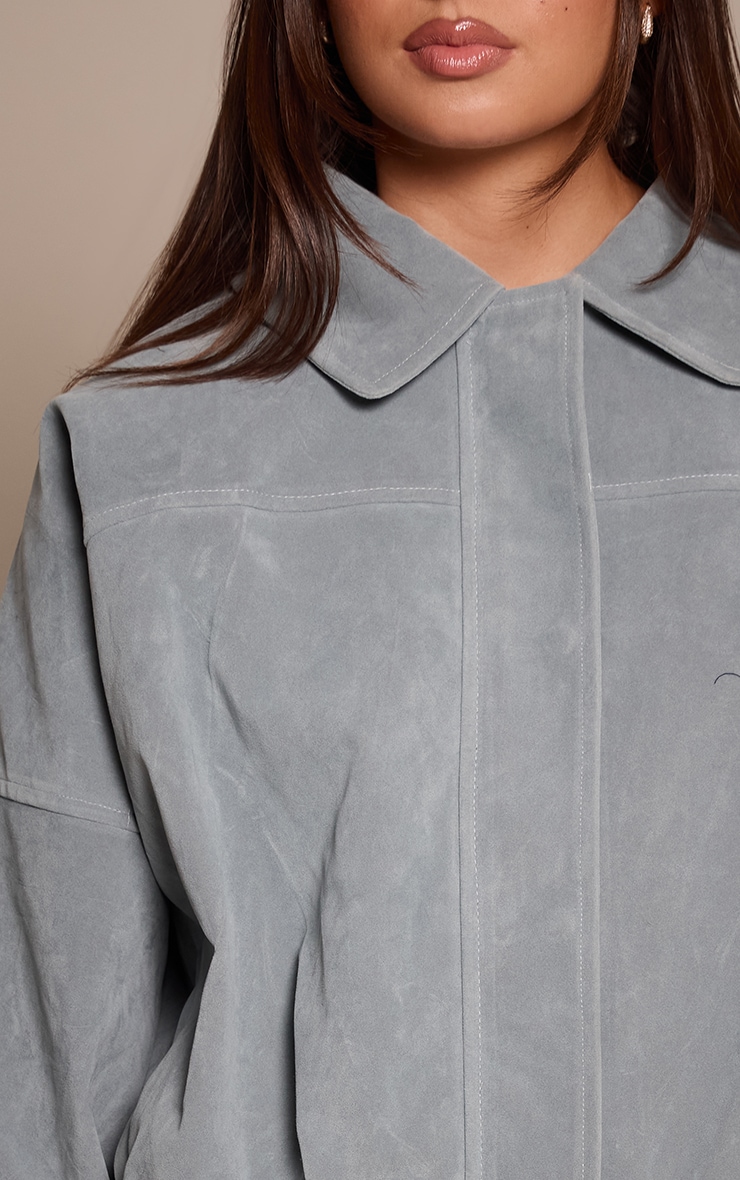Dusty Blue Faux Suede Covered Placket Bomber Jacket image 4
