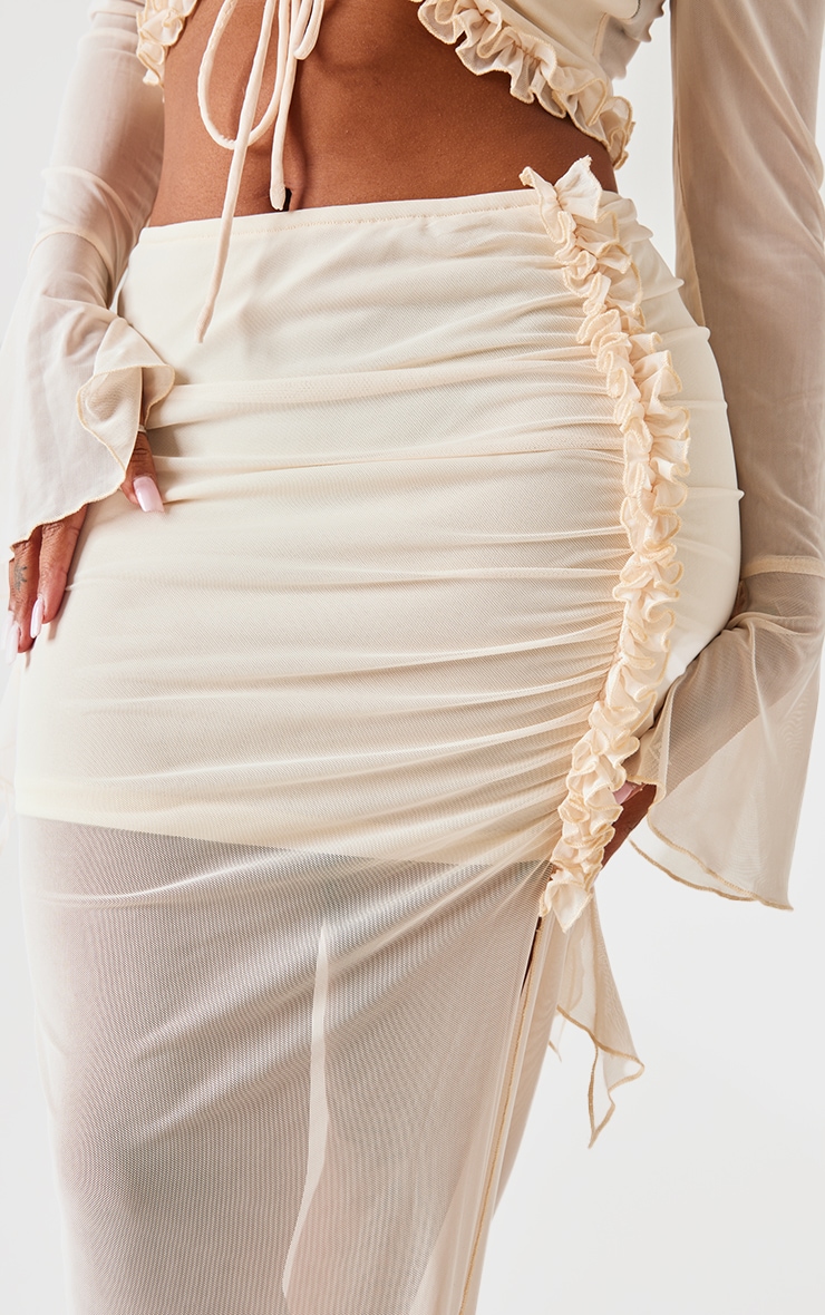 Shape Cream Low Rise Frill Detail Side Split Maxi Skirt image 4