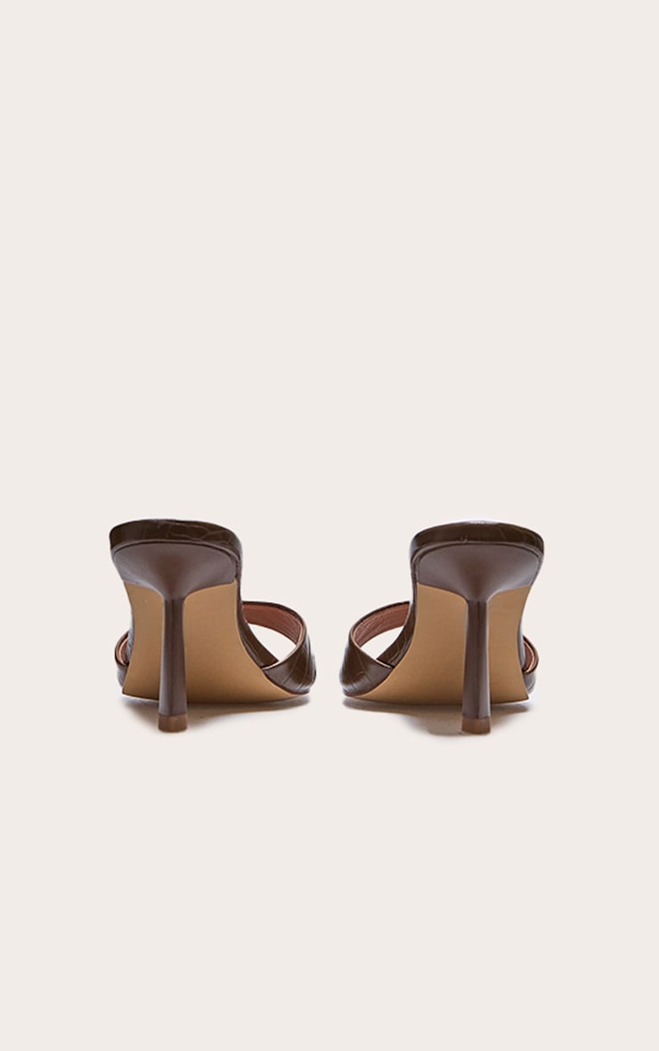 Wide Fit Chocolate Croc Pu Round Toe Mid Stiletto Heel Mules image 3