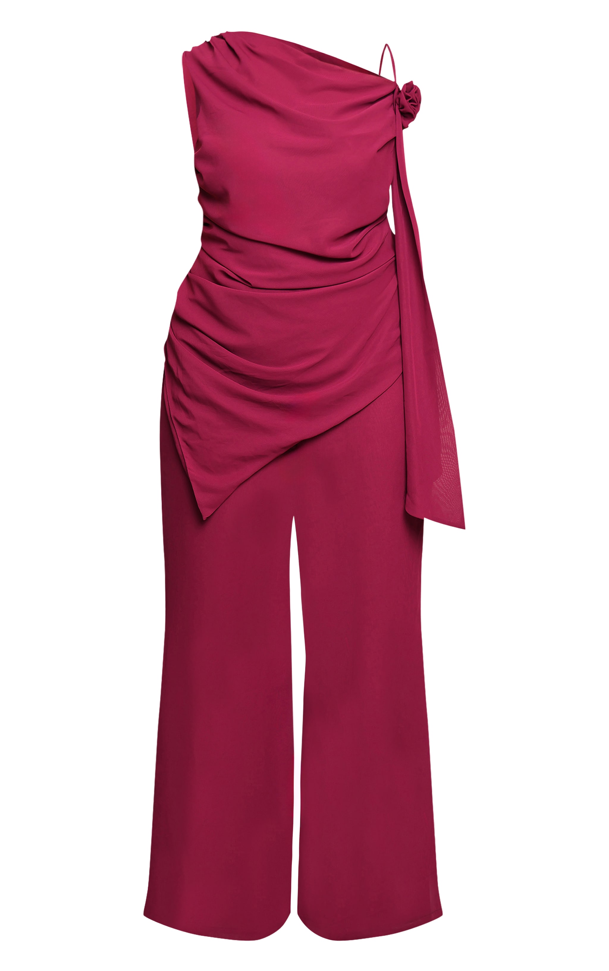 Plus Deep Plum Chiffon Corsage Detail Wide Leg Jumpsuit image 5
