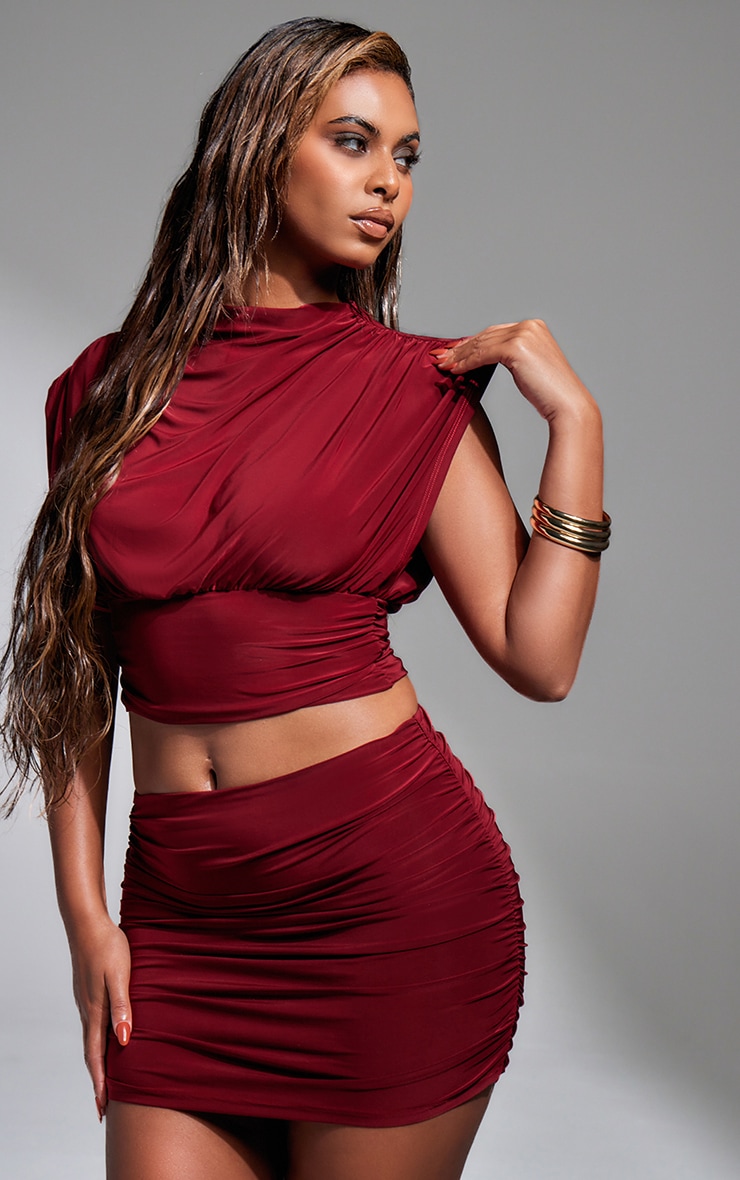 Burgundy Slinky Draped Top image 1
