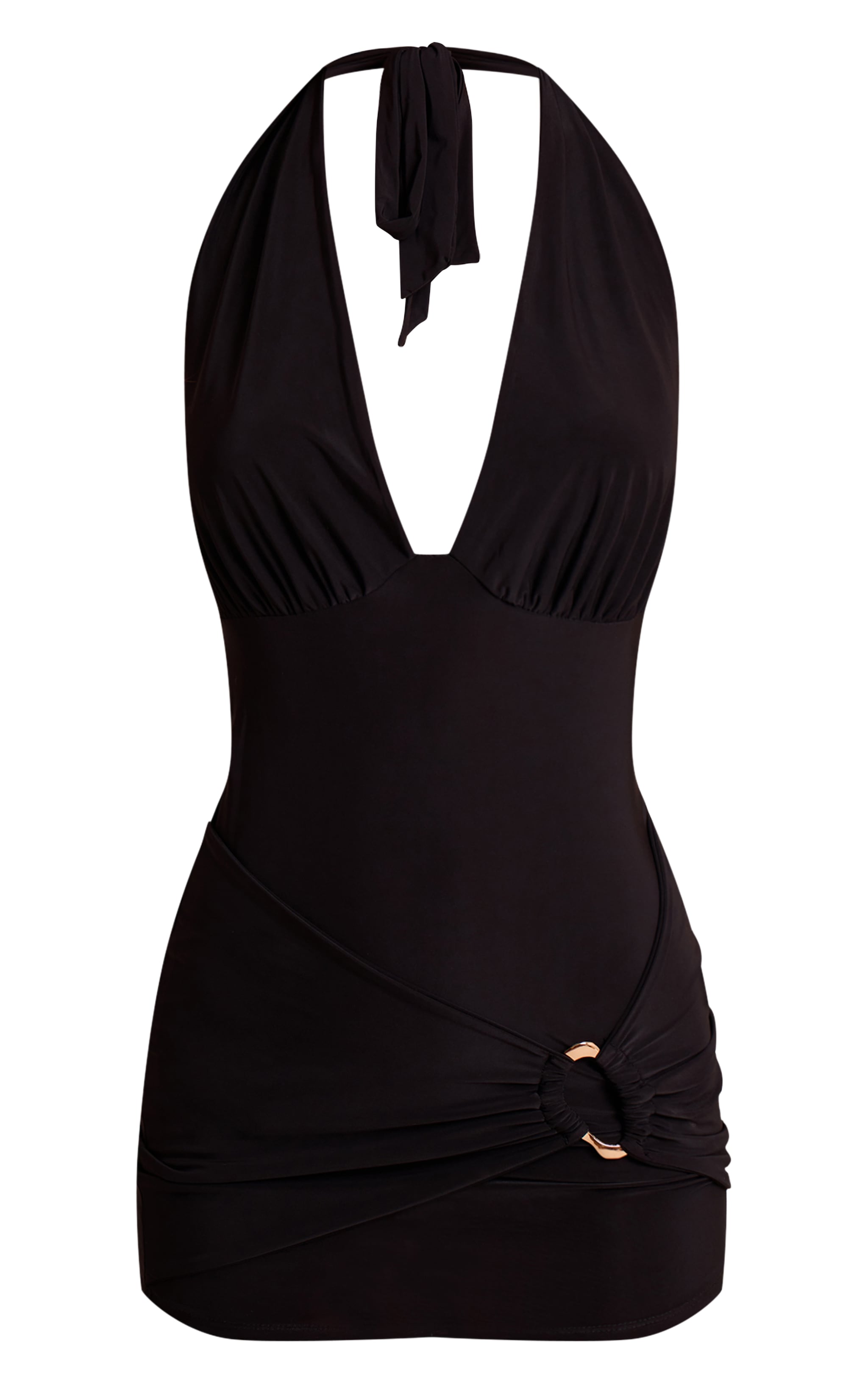 Black Plunge Trim Detail Wrap Mini Dress image 5