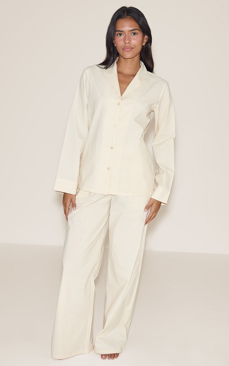 Butter Cream Cotton Poplin Revere Collar Long Pj Set image 3