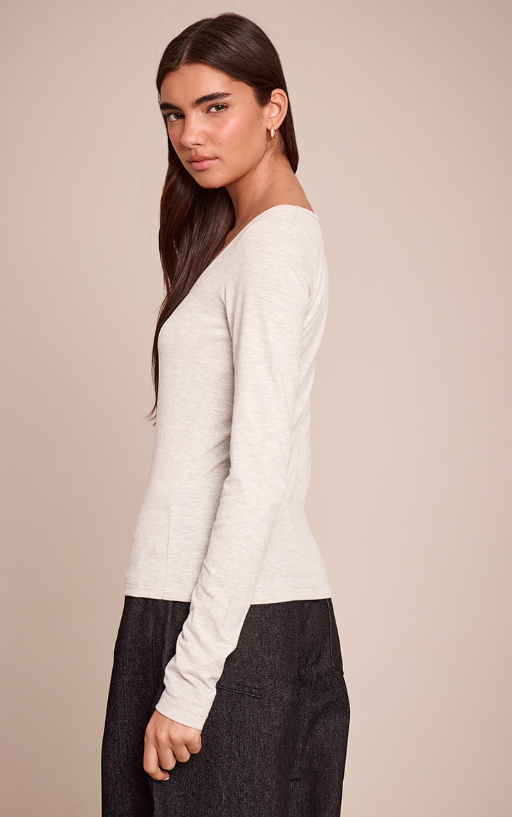 Grey Marl Soft Cotton Scoop Neck Long Sleeve Top image 2